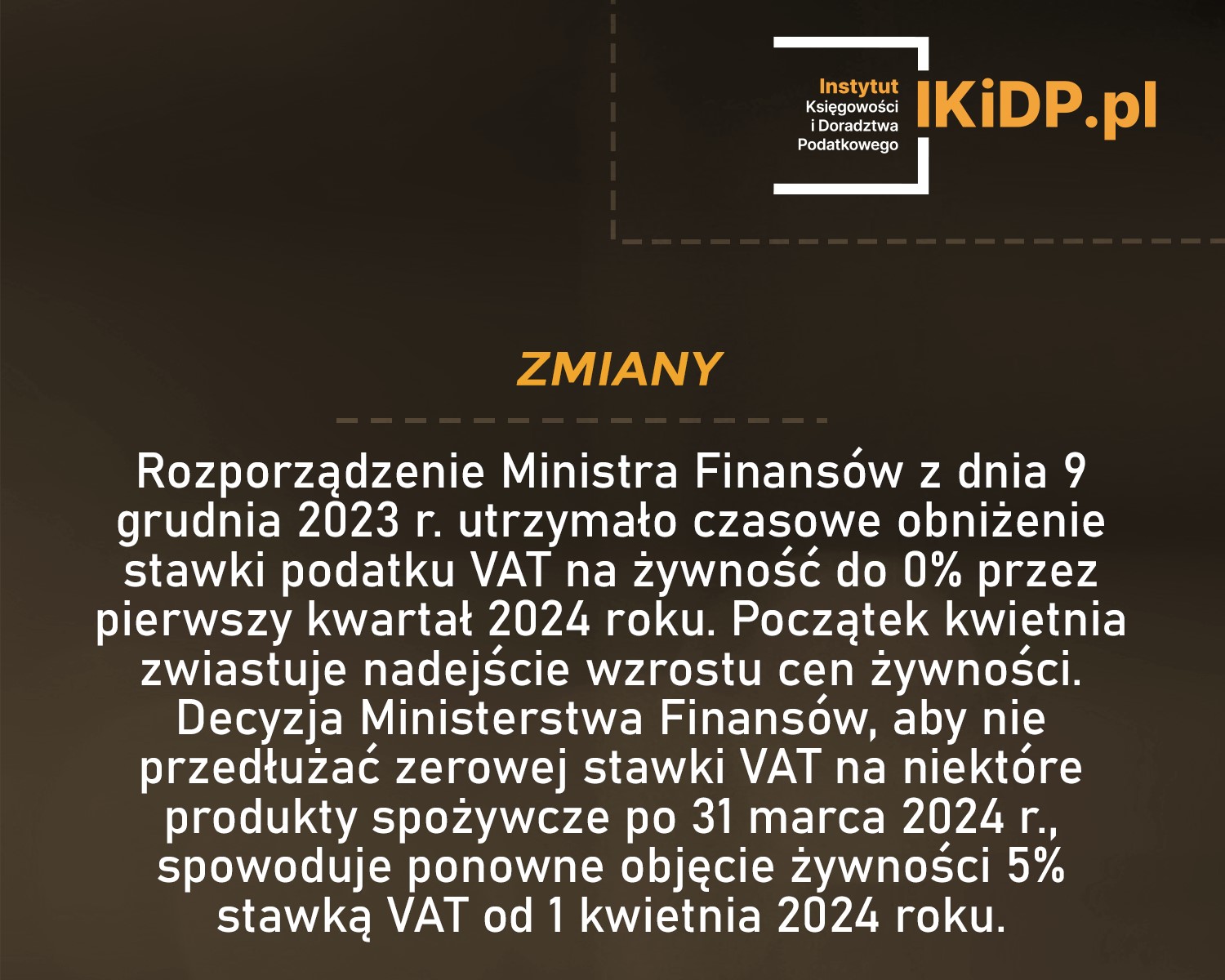 Info o zmianie stawki podatku VAT na żywność.