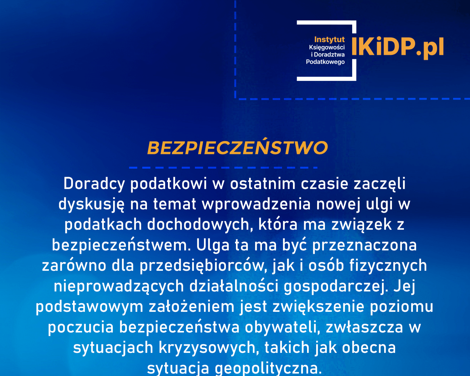 Informacja, że doradcy podatkowi prowadzą dyskusję na temat wprowadzenia nowej ulgi w podatkach dochodowych.